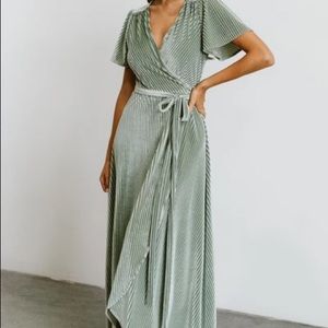 ANDI RIBBED VELVET WRAP DRESS | DUSTY SAGE